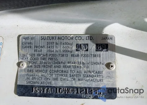 1989 Suzuki Sidekick Jx/Jlx из США, поврежденный, VIN JS4TA01C4K4121335